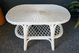Mid Century White Oval Rattan Wicker Garden Conservatory Coffee Table