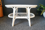 Mid Century White Oval Rattan Wicker Garden Conservatory Coffee Table