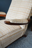 Mid Century Greaves & Thomas Low Rosewood Framed Armchairs Original Checked Fabric Pair