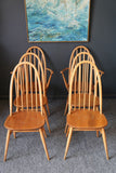 Mid Century Ercol Quaker Elm & Beech Wood Dining Chairs Set of 6 incl Carvers