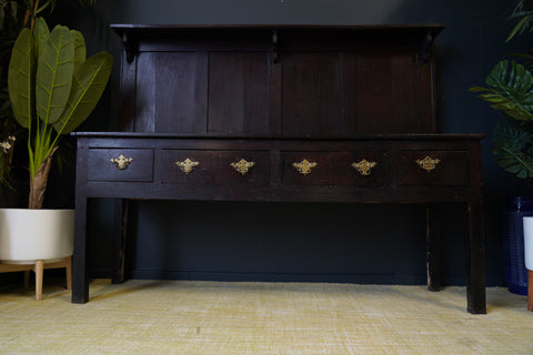 Antique Georgian Solid Oak Welsh Dresser Kitchen Dining Room Hallway Brass Detail