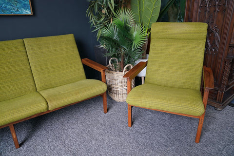 Mid Century 1960s Guy Rogers Teak Framed Two Piece Lounge Suite