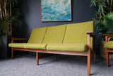 Mid Century 1960s Guy Rogers Teak Framed Two Piece Lounge Suite Original Fabric