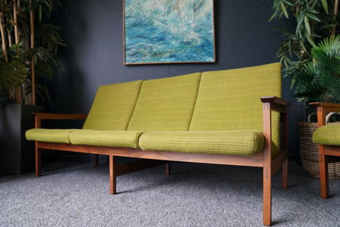 Mid Century 1960s Guy Rogers Teak Framed Two Piece Lounge Suite