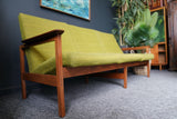 Mid Century 1960s Guy Rogers Teak Framed Two Piece Lounge Suite Original Fabric