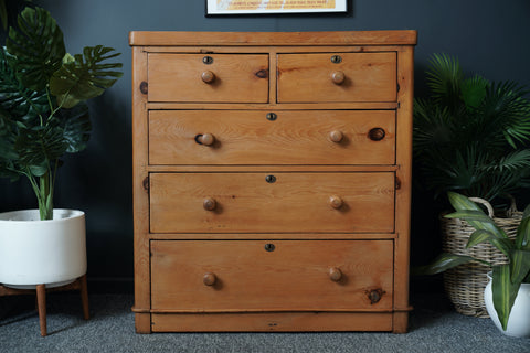 Antique Victorian Large Pine Chest of Drawers Storage Bedroom Furniture 