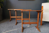 Mid Century Danish Modern Teak Nesting tables Trestle base Set of Three