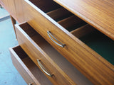 Mid Century Walnut Veneer Long Sideboard Drawers Cupboards - erfmann-vintage