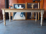 Shabby Chic Rustic Pine Kitchen/Dining Table w/Painted Legs & Drawer - erfmann-vintage