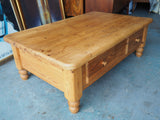 Contemporary Large Pine Coffee Table with Drawer - erfmann-vintage