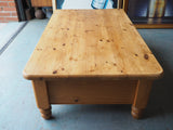 Contemporary Large Pine Coffee Table with Drawer - erfmann-vintage