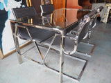 Contemporary Modern Glass & Chrome Dining Table & 4 Leather & Chrome Chairs - erfmann-vintage