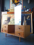 Vintage Retro Dressing Table With Mirror In Oak Veneer - erfmann-vintage