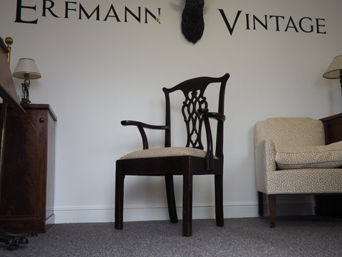 Early 19th Century Oak Elbow Occasional Chair Reupholstered - erfmann-vintage