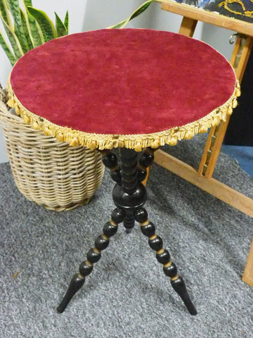 Antique Gypsy Table Early 20th C With Red Velvet Top - erfmann-vintage