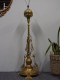 Ornate Antique Victorian Telescopic Brass Standing Lamp with Shade - erfmann-vintage