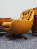 Mid Century Tan / Mustard Yellow Vinyl Egg Chair Armchair Swivel - erfmann-vintage