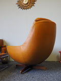 Mid Century Tan / Mustard Yellow Vinyl Egg Chair Armchair Swivel - erfmann-vintage