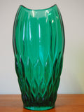Mid Century Vintage Retro Green Glass Tulip Mouthed Vase With Diamond/Scale Pattern - erfmann-vintage