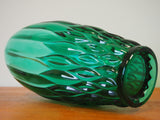 Mid Century Vintage Retro Green Glass Tulip Mouthed Vase With Diamond/Scale Pattern - erfmann-vintage