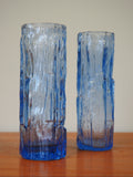 Mid Century Pair of Ravenshead Blue Bark Glass Vases Whitefriars Style - erfmann-vintage