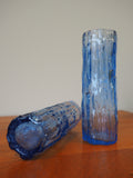 Mid Century Pair of Ravenshead Blue Bark Glass Vases Whitefriars Style - erfmann-vintage