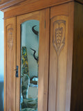 Edwardian Satinwood Wardrobe Armoire with Mirror Rustic Country Style - erfmann-vintage