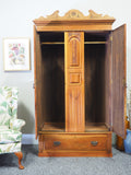 Edwardian Satinwood Double Wardrobe/Armoire with Mirror Rustic Country Style - erfmann-vintage