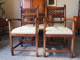 Antique Pugin Style Oak Dining Chairs (set of 8) William Morris Style Upholstered Seats - erfmann-vintage