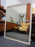 Very Large Vintage Square Wall Mirror White Wooden Frame Original Antique Glass - erfmann-vintage