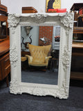 Very Large Ornate NeoClassical Moulded Carved Framed White Mirror - erfmann-vintage