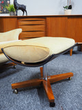 Mid Century G Plan Armchair 6250 & Footstool 6251 Gold Velvet Buttonback/Winged - James Bond Style - erfmann-vintage