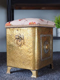 Antique Arts & Crafts Seat / Stool / Log Box Hammered Brass - erfmann-vintage