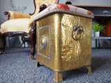 Antique Arts & Crafts Seat / Stool / Log Box Hammered Brass - erfmann-vintage