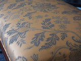 Antique Victorian Mahogany Footstool on Casters Pretty Blue Floral Fabric - erfmann-vintage