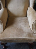 Antique Pair of Early Victorian Wingback Armchairs In Cream/Gold - erfmann-vintage