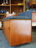 Mid Century Vintage Teak Telephone Table Reupholstered Seat Storage - erfmann-vintage