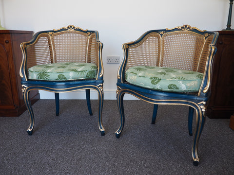 Pair of Louis XV Style Bergere Armchairs Early 20th Century - erfmann-vintage