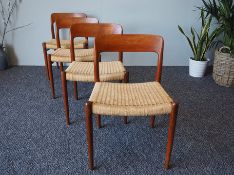 Danish Niels Moller Dining Chairs for Møllers Møbelfabrik Set of 4 Model no.75 - erfmann-vintage