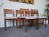 Mid Century Set Of 6 Danish Dining Chairs In Teak with Grey Upholstered Seats - erfmann-vintage