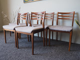 Mid Century Set Of 6 Danish Dining Chairs In Teak with Grey Upholstered Seats - erfmann-vintage