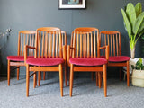 Mid Century Vintage Set of 6 Teak Danish Dining Chairs in the style of  Preben-Schou