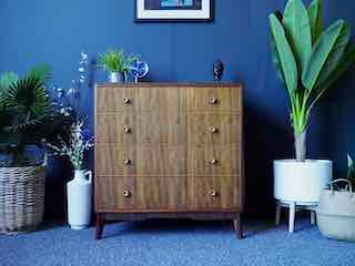 Mid Century Vintage Morris Of Glasgow Walnut Chest of Drawers