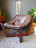 Norwegian Retro Odd Knutsen Brown Leather Lounge Chair 1970s - erfmann-vintage