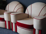 Art Deco Armchairs in Red & Cream Leather Suede - erfmann-vintage