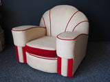 Art Deco Armchairs in Red & Cream Leather Suede - erfmann-vintage