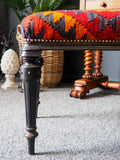 Antique Late 19th Century Edonised Stool with Kilm Upholstery - erfmann-vintage
