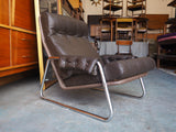 Vintage Retro Brown Vinyl & Chrome Tubular Framed Easy Chair - erfmann-vintage