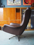 Mid Century Retro Dark Brown Vinyl/Leatherette Swivel Egg Chair - erfmann-vintage