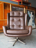 Mid Century Retro Dark Brown Vinyl/Leatherette Swivel Egg Chair - erfmann-vintage